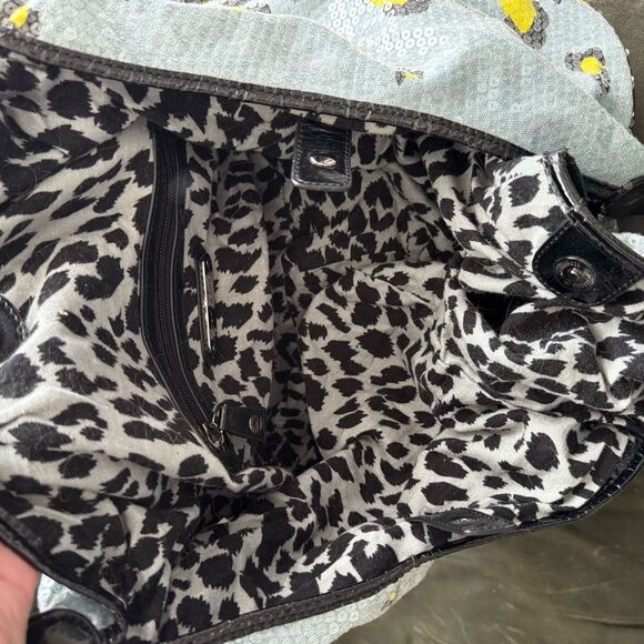 Betsey Johnson Baby Blue and Yellow Leopard Print Sequin Hobo Bag - Picture 7 of 8